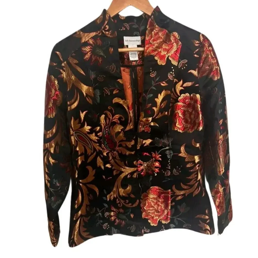 Soft Surroundings Women's Moon Dynasty Kimono Jacket‎ Black/Mutlicolor Size S